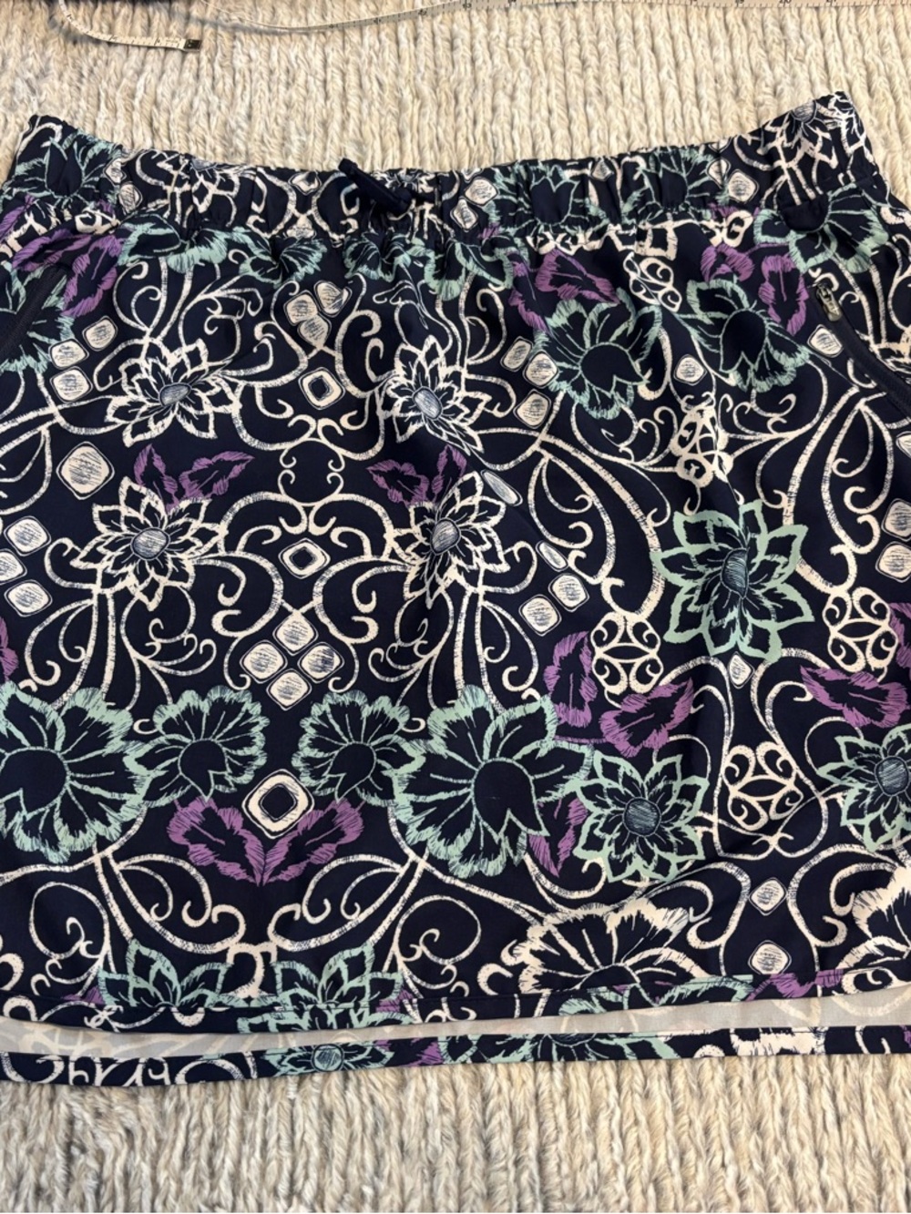 ZeroXposur Navy Floral Pull-On Skirt with Mint and Lavender Accents XXL